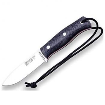 Cuchillo de Supervivencia Deportivo Joker Ember F CM123, Hoja de 10,5 cm, Funda de Piel Negra, Mango Micarta Canvas y Paracord 550 para Pesca, Caza, Camping y Sender