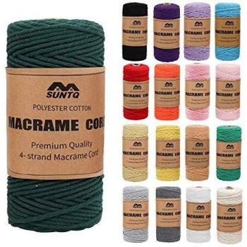 SUNTQ Cordón de macramé Algodón de poliéster trenzado de 4 hilos 3mm x 100m Cuerda de algodón suave para colgar plantas artesanales Colgar artesanías, decoración de tejer, verde oscuro