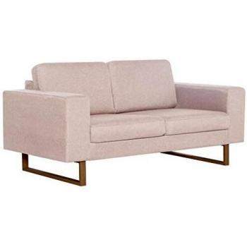 vidaXL Sofá de 2 Plazas Tela Color Crema Asiento Silla Sillón Taburete Tumbona Banquillo Mueble Mobiliario Adorno Salón Hogar Casa