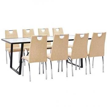 vidaXL Juego Comedor 9 Piezas de Cuero Sintético Mobiliario Decoración Interior Casa Hogar Robusto Duradero Resistente Funcional Práctico Útil Crema