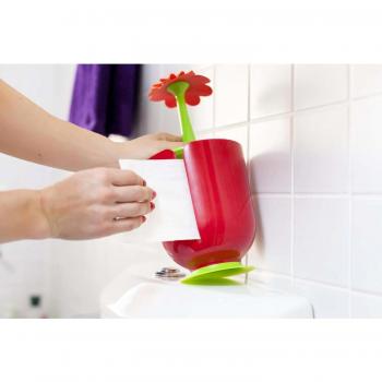 Vigar Flower Power Portarrollo de baño, Material: Plástico, Rojo, Dimensiones: 14 x 14 x 28.5 cm