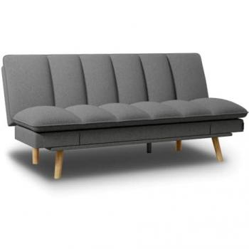 Sofá Cama 3 Plazas Acolchado Cloud Lines Gris Antracita con Apertura Clic-Clac y Doble Reclinación Lateral, Sofá Cama Chaise Longue, Patas de Madera,
