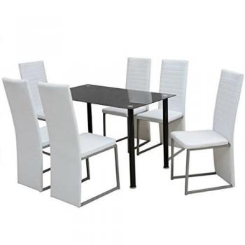 vidaXL Conjunto de comedor de siete piezas blanco y negro