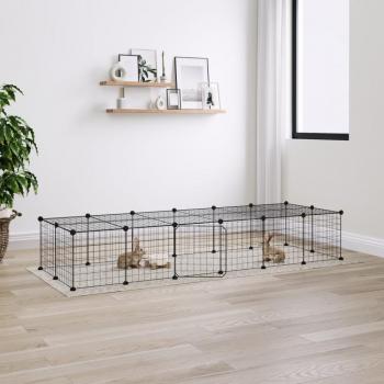 Jaula para Mascotas de 28 Paneles con Puerta de Acero Negro, Dimensiones 35x35 cm, Altura de la Rejilla 4.3 cm, Ancho de la Rejilla 1.5