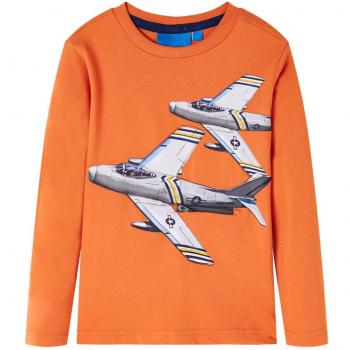Camiseta para Niños Manga Larga Estampado Aviones Jersey Ropa con Cuello Redondo en color naranja oscuro, talla 128