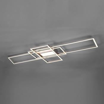 Plafón LED Trio Lighting Irvine, 3.000-6.500 K, níquel mate, lámpara de techo con 3 rectángulos de acero satinado, luz central, control remoto multifuncional y regulación de intensidad