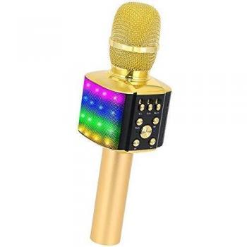 Micrófono de Karaoke Inalámbrico Bluetooth con Luces LED controlables, BONAOK Portátil para Máquina de Karaoke, Regalo de Cumpleaños, Fiesta, Juguete de Viaje para Android/iPhone/iPad