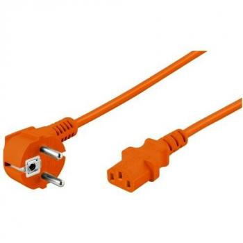 Cable de alimentación Kaltgeräte abgewinkelt 5 m, Naranja, con conector Schuko y enchufe C13