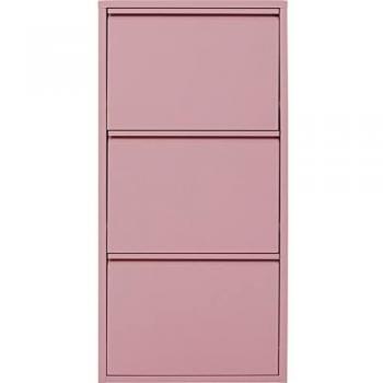 Zapatero de acero rosa Caruso con 3 compartimentos y fijación mural, 103x50x15 cm