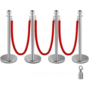 Poste Separador de Cinta Extensible Vevor - Barreras de Seguridad con 4 Juegos de Cuerdas, Longitud de Cuerda 1.5m, Color Plata