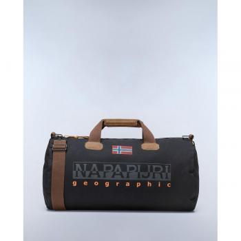 Bolsa de viaje Napapijri Bering para hombre, 48L, color negro/marrón, con correa desmontable, cremallera y bolsillo interior