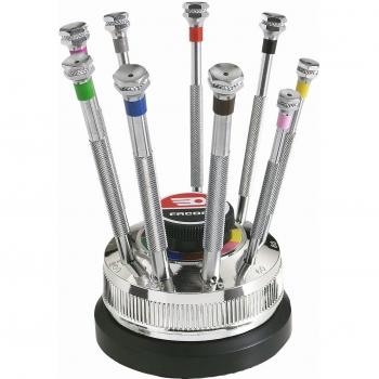 HB.4 FACOM 9 PIECE WATCHMAKER SCREWDRIVER SET FOR SLOTTED SCREWS SUPPLIED ON CARROUSEL WITH BLADE RESERVE