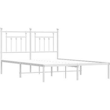 Estructura de Cama con Cabecero de Metal Blanca 140x200 cm