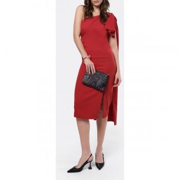 Vestido midi asimétrico lazada en el hombro crep