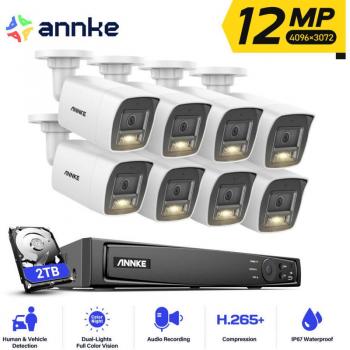 Kit de Videovigilancia 12MP PoE con 8 Cámaras IP para Exterior, Detección de Movimiento, Grabación 24/7 y Visión Nocturna, Incluye Disco Duro de 2TB - Ann