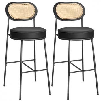 Conjunto de 2 Taburetes de Bar Altos en Ratán Bohemio - con Respaldo Curvado, 48.2x45.7x104.7 cm, Marrón Caramelo o Negro Tinta