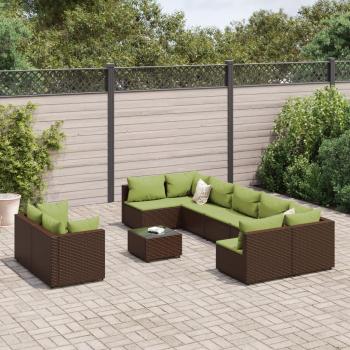 10-Piece Brown Poly Rattan Garden Sofa Set with Cushions