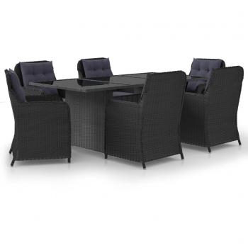 Juego de comedor para jardín 7 piezas ratán sintético negro