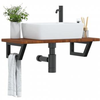 Estante de lavabo de pared de acero y madera maciza de roble Vidaxl Marrón