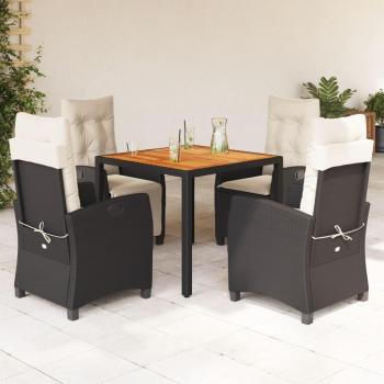 5-Piece Black Poly Rattan Garden Dining Set with Cushions