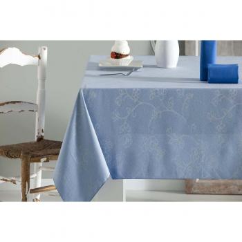 ES-TELA - Mantel SANDRA color Azul - 100x140 cm - Resinado impermeable - Confección en dobladillo - Tejido jacquard - 50% Algodón / 50% Poliéster