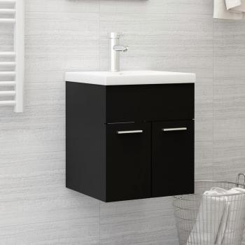 Mueble con lavabo de aglomerado negro brillante
