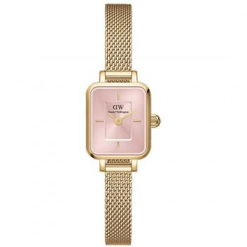 Reloj Daniel Wellington Quadro Mini Evergold 15.4x18.2mm para Mujer con Esfera Rosa y Correa de Acero Inoxidable Dorado