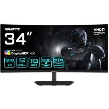 Monitor Gaming Curvo Gigabyte G34WQC2 34” WQHD 3440 x 1440, 1500R, 200Hz, 1ms, FreeSync Premium, DisplayHDR 400