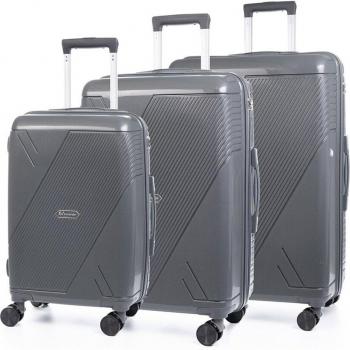 DAM Juego de 3 maletas Trolley de PP resistente a la rotura con cerradura TSA numérica, 4 ruedas dobles giratorias 360°, dimensiones 46x32x78 cm