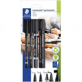 Staedtler Lumocolor 60 BK Marcador Permanente Negro, Paquete de 4 Unidades