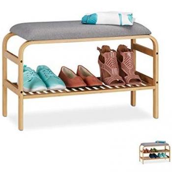 Banco Zapatero Recibidor Acolchado, Organizador para 3 Pares de Zapatos, Descalzadora Natural 46x69x30cm
