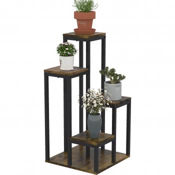 Soporte para Plantas Multifuncional de 4 Niveles, Estante para Flores Marrón, 40x40x81 cm