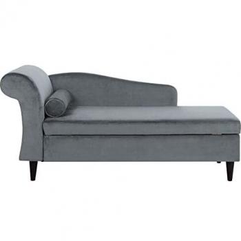 Chaise Lounge de Terciopelo Gris Claro con Almacenamiento Izquierdo y Cojín Bolster