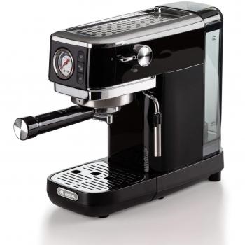 Máquina de Café Espresso Semi Automática Ariete 1381 Slim, 1300W, 15 Bar, Manómetro, Capacidad 1.1L, Compatible con Café Molido y Cialdas ESE, Color Negro