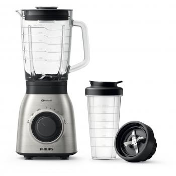 Philips HR3556/00 - Batidora de vaso, jarra de cristal de 2 L + Vaso On the GO, ProBlend 6, 700 W, acero inoxidable