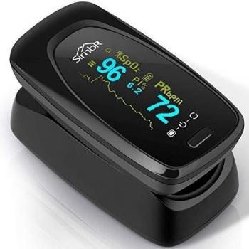 SIMBR Oxímetro de Dedo con Pantalla LCD Pulsioxímetro de Pulso para Medición de SpO2 con Alarma y 4 Direcciones Giratorias Certificado por CE para Adultos y Niños