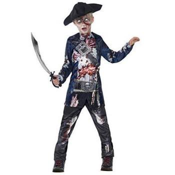 Smiffys-44318l Disfraz de Pirata podrido Deluxe, con Parte de Arriba, pantalón y Sombrero, impr, Color Negro, L-Edad 10-12 años