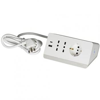 Multipresa de Escritorio BTicino Blanca con 2 USB (Tipo A+C) y 3 Salidas AC, Interrutor, Cable de 2m - S3711DBU
