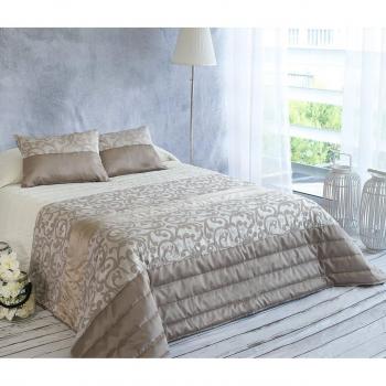 Algodón Blanco Quaresma - Colcha bouti jacquard, para cama de 135 cm, 235 x 270 cm, 2 fundas de cojín, 60 x 40 cm, color beige