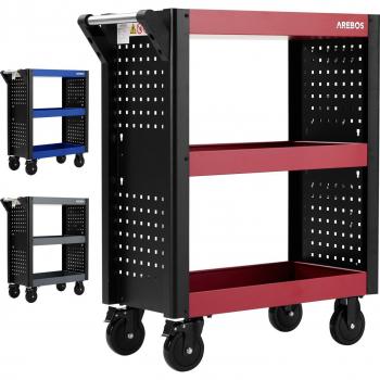 AREBOS Carro de Herramientas - Carro de Taller con 3 Compartimentos, capacidad máxima de 120 kg, color Rojo/Negro