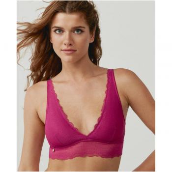 Bralette halter Atacama - Fucsia - L, Sujetador bralette de encaje tupido con juego de blondas y escote cruzado