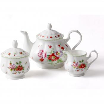 3 piezas rojo rosa Bone China Juego de té