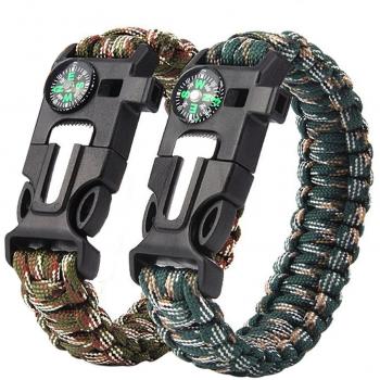pulsera de la supervivencia, al aire libre de paracaídas del kit de supervivencia de la cuerda de la hebilla W brújula fuego de arrancador de arrancador silbato para ir de excursión Camping de emergencia 2PCS PACK