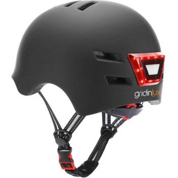 Casco Safe&Go Negro M para patinete y bici, movilidad urbana, con luz LED frontal y trasera Gridinlux