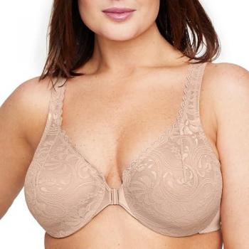 Glamorise Elegance Stretch Lace Plunge Front Closure Bra in Cafe for Women, Size 36E