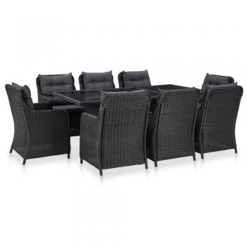 9-Piece Black Poly Rattan Outdoor Dining Set