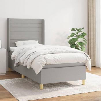 Cama box spring con colchón de muelles gris claro 90x190 cm tela