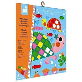 Janod Mosaicos Animales - Juego de mosaicos educativos con piezas de madera, incluye 60 piezas en diferentes colores y formas, diseñado para desarrollar la creatividad y habilidades motoras en niños a partir de 3 años