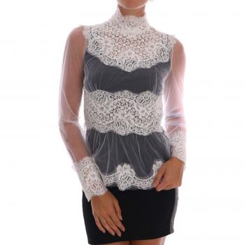 Dolce & Gabbana White Floral Lace Blouse Mock Neck Top - IT44 | M