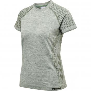 Camiseta sin costuras Hummel CI de manga corta gris para mujer, talla XS